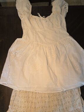 Celebrity Pink Cream Eyelet Peasant Top and Skirt